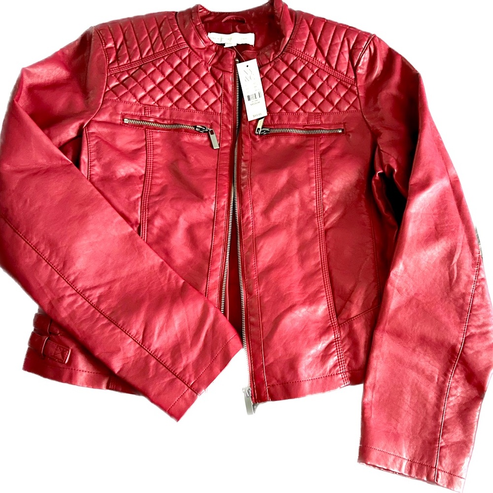 (BRAND NEW) NY&C Red, Faux-Leather MOTO Jacket - Medium